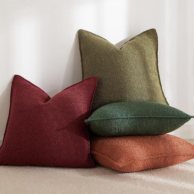 JUSPURBET 18x18 Pillow Covers Set of 2 Decorative Throw Pillow Covers Case for Couch Sofa Bed Soft Boucle Textured Cushion Covers with Hidden Zipper for Home Decor Living Room,Olive Green