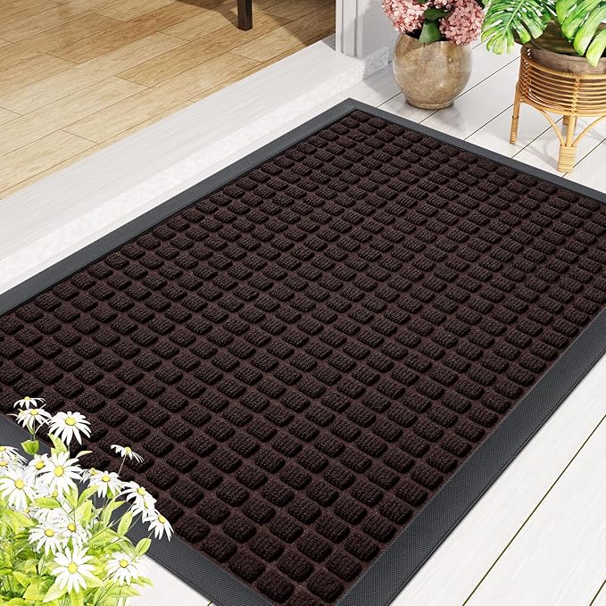 Smiry Front Door Mat Outside Entrance, Heavy Duty Natural Rubber Doormat, Non Slip, Trap Dirt and Moisture, Easy Clean, Low Profile Welcome Floor Mats for Indoor Outdoor Entry, 47x23 Inch, Brown