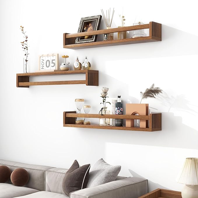 Fun Memories Nursery Book Shelves, 24Inch Floating Shelf for Wall, Wall Bookshelf for Kids Solid Wood Wall Mounted Shelves for Books,Toys and Decor Storage, Set of 2