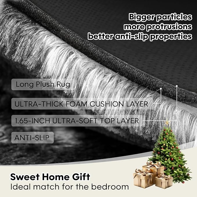 Mtandyx 5x7 Plush Fluffy Area Rugs, Large Soft Carpet, Upgraded Non-Slip Rectangular Rug for Living Room, Bedroom, Kids Room, Dorm, Modern Home Decor Aesthetic,Black White Grey.