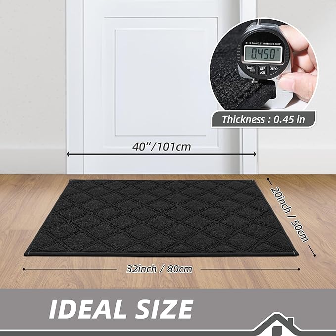 BEQHAUSE Dirt Trapper Door Mat 20" x 32", Non-Slip Washable Doormats Welcome Mat, Dirt Resistant and Absorbent Entrance Mat, Low Profile Floor Mats for Front Back Door, Entryway, Black