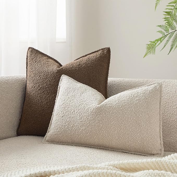 JUSPURBET 12x20 Pillow Covers Set of 2 Decorative Throw Pillow Covers Case for Couch Sofa Bed Soft Boucle Textured Lumbar Cushion Covers with Hidden Zipper for Home Decor Living Room,Beige