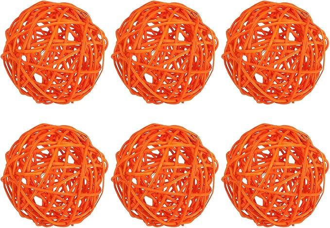 PATIKIL 3 Inch Wicker Rattan Balls, 6 Pcs Decorative Balls for Centerpiece Bowls Wedding Party Home Decor DIY Craft, Orange