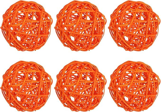 PATIKIL 3 Inch Wicker Rattan Balls, 6 Pcs Decorative Balls for Centerpiece Bowls Wedding Party Home Decor DIY Craft, Orange