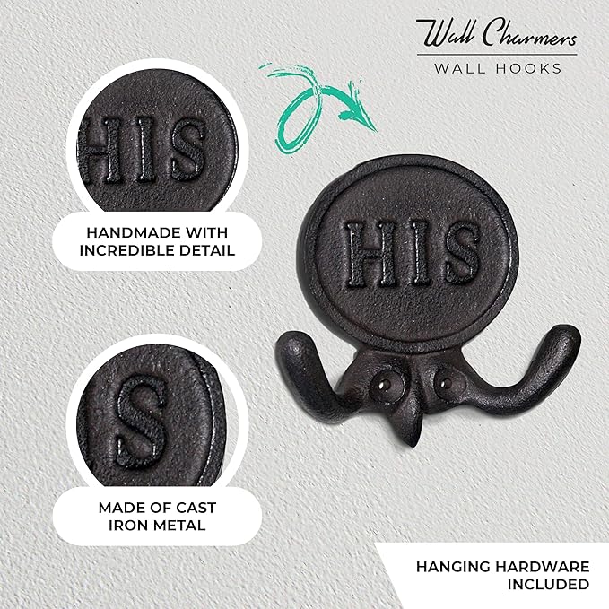 Wallcharmers Set of 2 His and Hers Towel Hooks for Bathrooms, Mr & Mrs. Farmhouse and Rustic Bathroom Hooks for Towels, Bronze