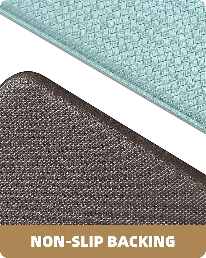 Color&Geometry Anti Fatigue Cushion Padded Kitchen Mat for Floor - 17x29+17x59,Easy Clean, Waterproof & Oil Proof, Anti Slip, Foam Rubber Runner Rug for Front Sink Comfort Standing, Teal Set of 2