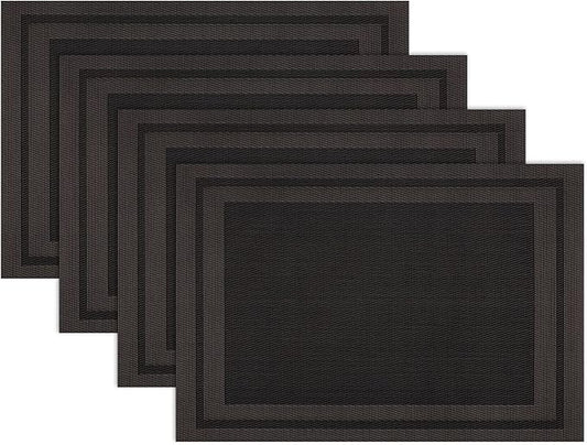Winknowl Placemats Set of 4，Heat Resistant Woven Vinyl Washable PVC Place Mats，Non-Slip Stain Resistant Indoor/Outdoor Table Mats for Dining Table (Black Brown)
