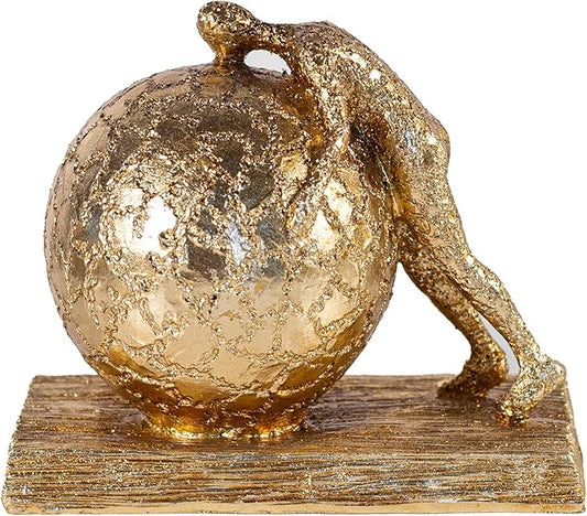 Art Deco Gold Sphere Sculpture, Struggler Figurine Decor, Ball Lifting Sculpture, Creative Ornament for Office Living Room, Resin 9in