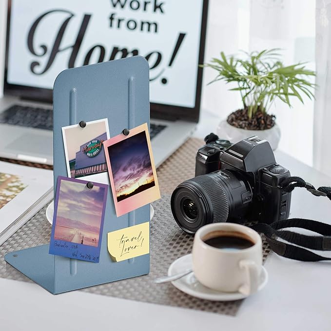 Acrimet Metal Bookends, Jumbo Size 9" H x 4" W x 4-1/2" D, Non-Skid Book Stand for Shelves, Heavy Duty Book Stopper, Blue, 1 Pair