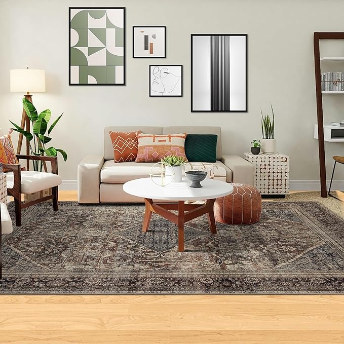 Domitapis Area Rug 6×9, Large Vintage Boho Rug,Ultra-Soft Low Pile, Washable, Non Slip,Stain Resistant, Printed Carpet for Living Room Bedrooms Playroom Office Kitchen,Oat/Antiquity