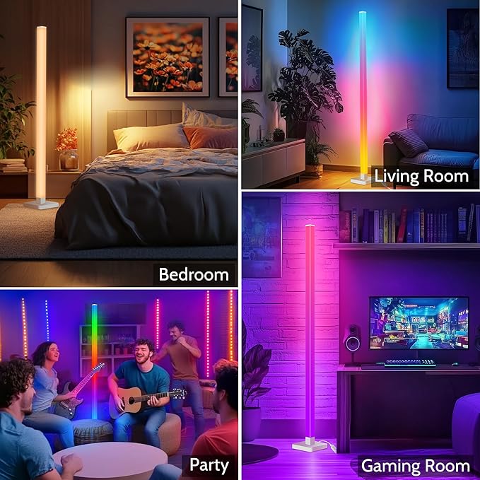 ICRGB Corner Floor Lamp, DIY Floor Lamp with Music Sync and 16 Million Colors, Color Changing Standing Floor LED Lights for Bedroom Living Room Decor, Ambient Mood Lighting Gaming Accessories