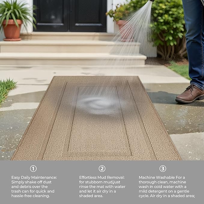 GRANNY SAYS Front Door Mat Outside Entrance, Welcome Matt Non-Slip, Outdoor Door Mats for Entryway, Long Front Porch Mat Low Profile Resist Dirt Easy to Clean, 48"x32", Khaki