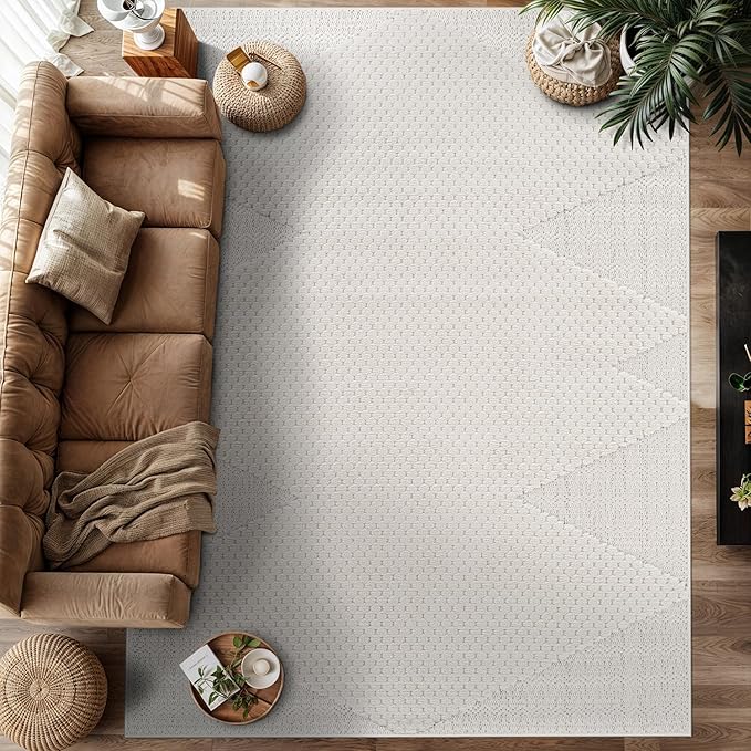 Luul Home Modern Micro Loop Indoor Area Rugs for Living Room Bedroom Kitchen Geometric Triangle White 5x7 Luxury Durable Low and High Pile Non-Shedding Stain Resistant Soft Area Carpet 5 x 7