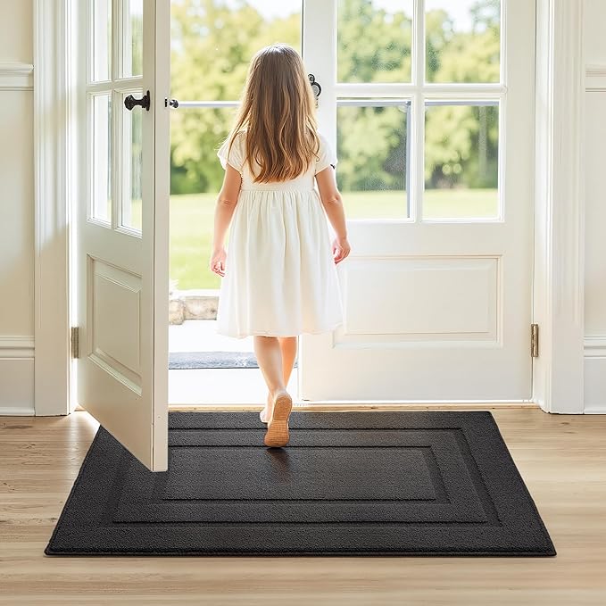 GRANNY SAYS Front Door Mat Outside Entrance, Welcome Matt Non-Slip, Outdoor Door Mats for Entryway, Long Front Porch Mat Low Profile Resist Dirt Easy to Clean, 48"x32", Charcoal Grey
