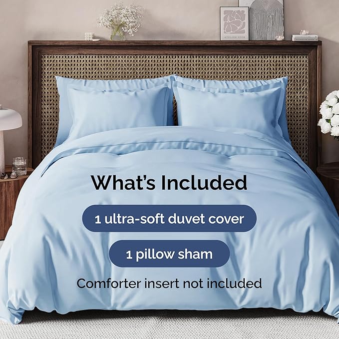 Duvet Cover Twin/Twin XL Size Set - Extra Soft Duvet Cover 68 x 90 with 1 Pillow Sham - Hotel Luxury, Easy Care and Fade Free w/ Zipper Closures & Ties - Comfy, Cozy Breathable Bedding Set (Sky Blue)