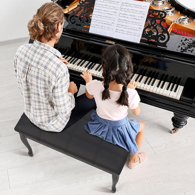 Giantex Duet Piano Bench with Storage, Keyboard Bench with Padded Cushion, Solid Wood Legs, Storage Compartment for Music Books, Comfortable PU Leather Piano Stool, 360 LBS Load Capacity