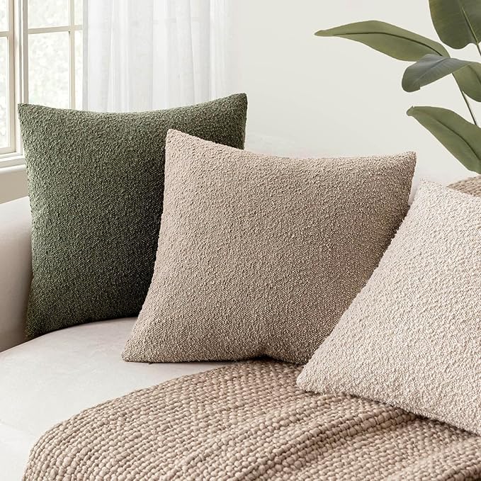 Foindtower Decorative Textured Boucle Throw Pillow Covers Accent Solid Pillow Cases Neutral Soft Cozy Couch Cushion Case for Chair Sofa Bedroom Living Room Home Decor 20x20 Inch,1PC,Light Khaki Tan