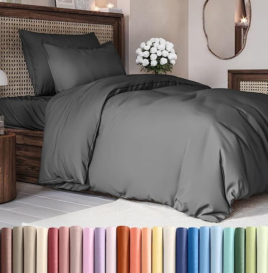 Duvet Cover Twin/Twin XL Size Set - Extra Soft Duvet Cover 68 x 90 with 1 Pillow Sham - Hotel Luxury, Easy Care and Fade Free w/ Zipper Closures & Ties - Comfy, Cozy Breathable Bedding Set (Charcoal)