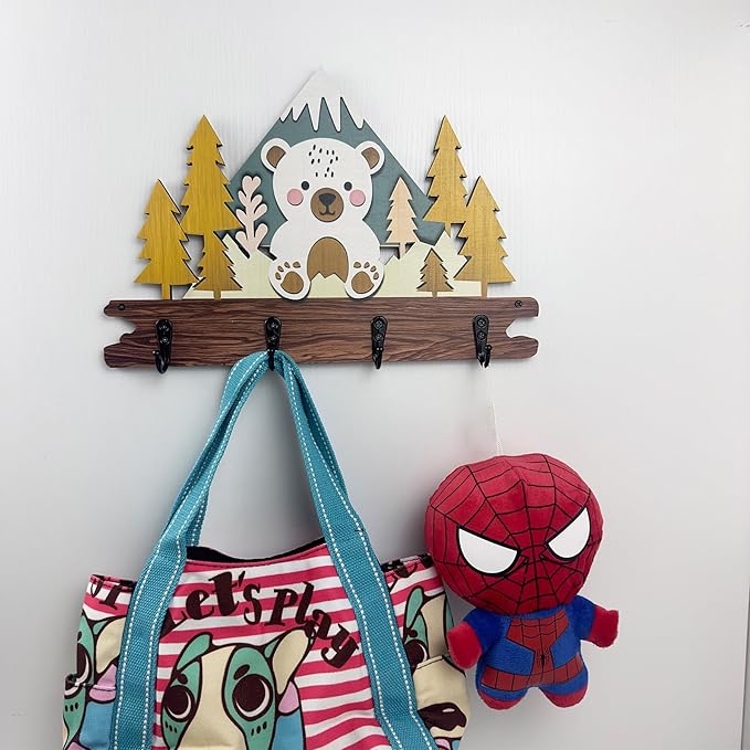 Dog Leash Holder for Wall Mount, Farmhouse Wooden Dog Claw Hooks, Paws Key Rack Accessories for Rustic Home Decor (L)