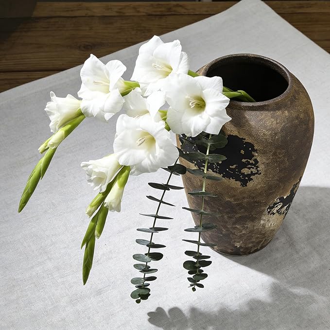 Ceramic Flower Vase 11 inch Tall Vase for Centerpieces,Large Decorative Terracotta Vases,Farmhouse Rustic Vases for Home Decor,Living Room,Table,Neutral,Waterproof