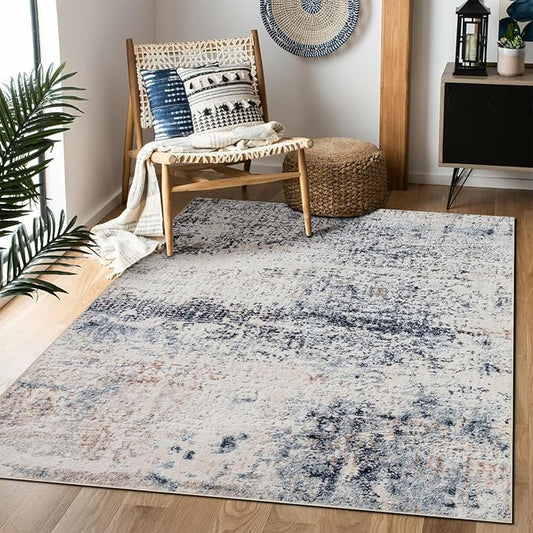 Domitapis Area Rug 3×5, Vintage Boho Rug,Ultra-Soft Low Pile, Washable, Non Slip,Stain Resistant Printed Carpet for Living Room Bedrooms Playroom Office Kitchen, Blue/Abstract