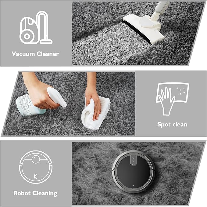 Shag Area Rug for Bedroom 3x5,Deep Grey Fluffy Area Rugs for Living Room,Soft Fuzzy Rug Non-Shedding Indoor Plush Carpet for Kids Bedroom Nursery Dorm Home Decor