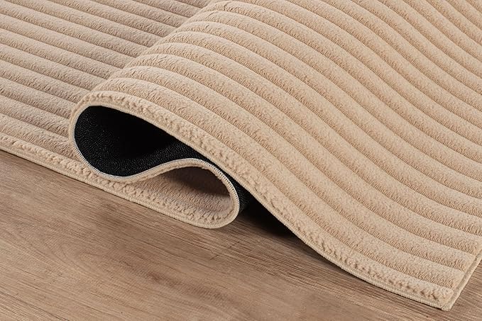 Beverly Rug Non Slip Area Rug 2 x 3 Modern Durable Ultra Soft Ribbed Indoor Rugs for Living Dining Room Office Stain Resistant Non Shedding Casual Easy Shag Indoor Carpet Beige 2x3