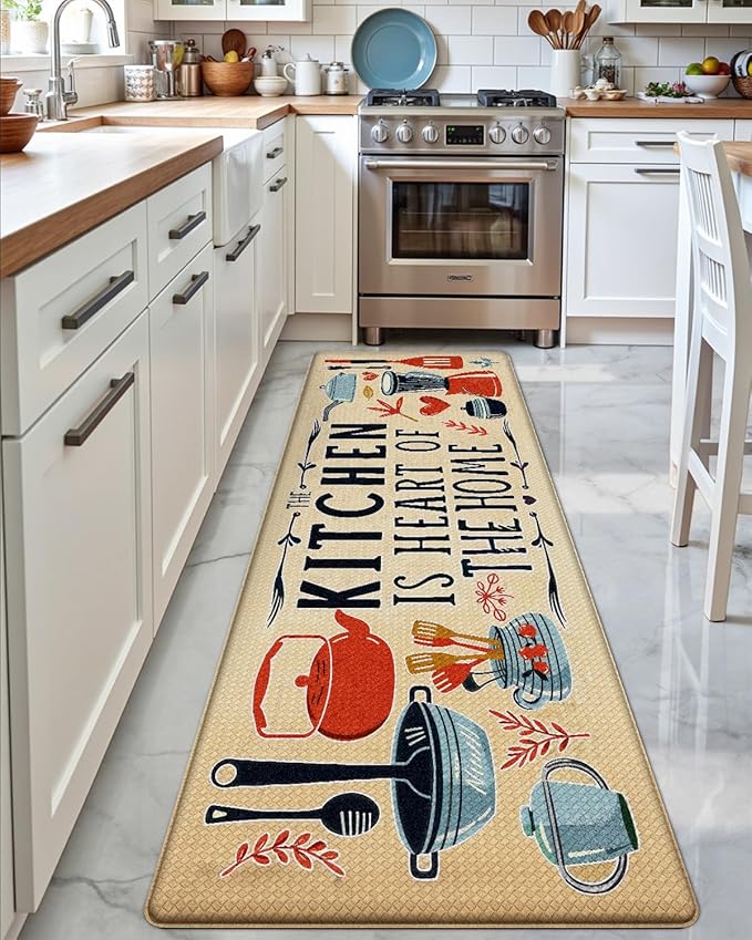 DEXI Kitchen Mats for Floor, 17x59, Cushioned Standing Mat Anti Fatigue, Waterproof Comfort Farmhouse Padded for Laundry Room Office, Beige