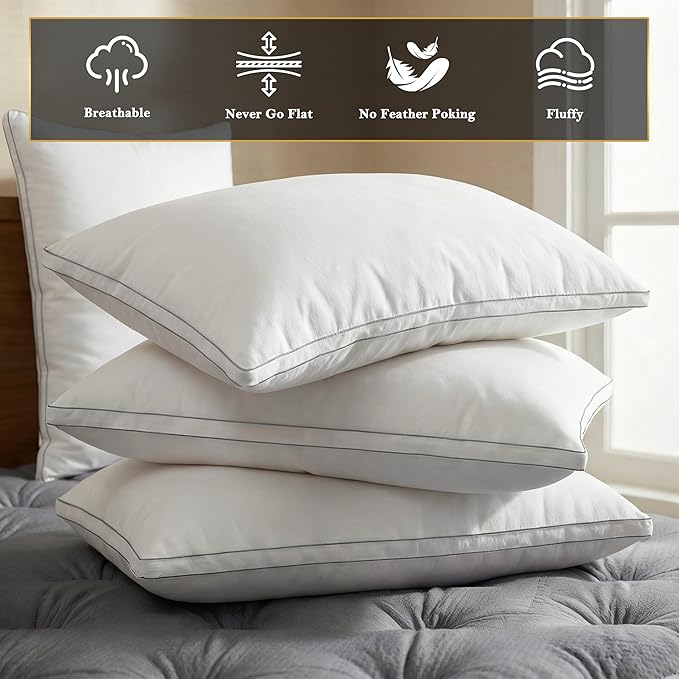 Homotive Feather Pillows King Size Set of 2 Goose Down Pillows with 100% Breathable Cotton Cover, Hotel Collection Bed Pillows for Sleeping, Soft Support for Back, Stomach and Side Sleepers