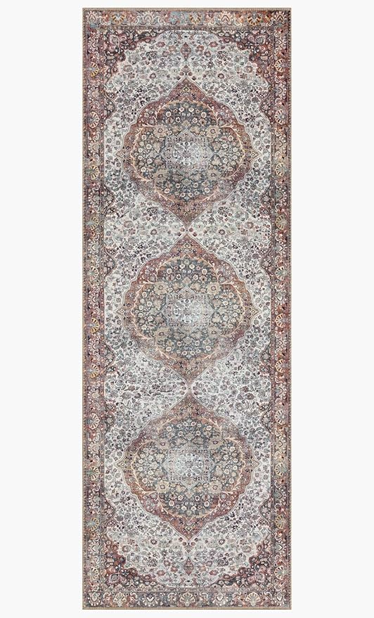 Loloi Wynter Collection WYN-01 Red/Multi 2'-6" x 7'-6" Runner Rug, .13" Thick, Area Rug, Soft, Durable, Printed, Vintage Inspired, Low Pile, Non-Shedding, Easy Clean, Living Room Rug