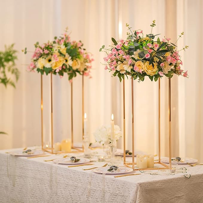Sziqiqi Wedding Centerpieces for Tables Tall Metal Flower Stand Decorations for Weddings Party Gold Floor Geometric Vases for Events Reception Set of 3 (S+M+L, Gold)