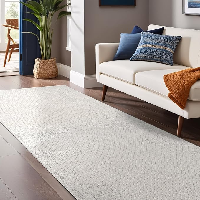Luul Home Modern Micro Loop Indoor Runner Rugs for Living Room Bedroom Kitchen Geometric Triangle White 2x7 Luxury Durable Low and High Pile Non-Shedding Stain Resistant Soft Area Carpet 2 x 7