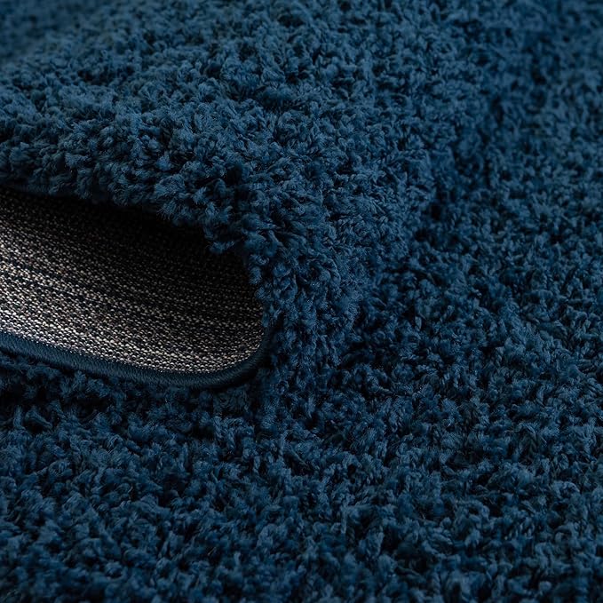Unique Loom Solid Shag Collection Area Rug (4' 1" Round, Sapphire Blue/ Navy Blue)
