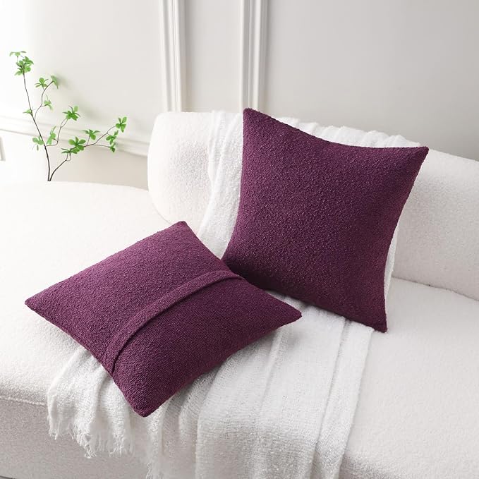 FUTEI Pack of 2 Purple Decorative Throw Pillow Covers 26x26 Inch Soft Cozy Solid Boucle Textured Euro Pillow Shams,Modern Home Decor for Couch Bed Living Room