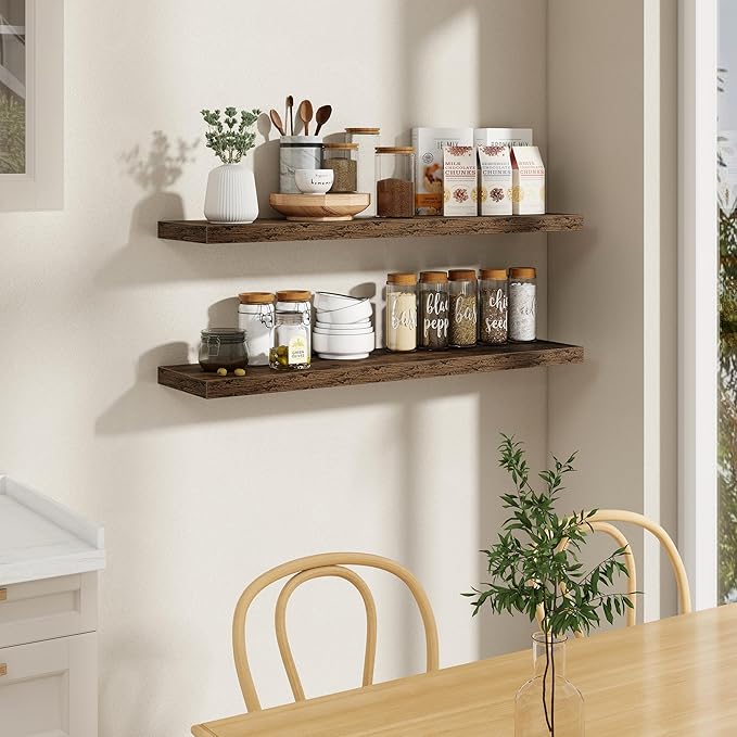 48"W x 9.3"D Floating Shelves for Wall, Wall Mounted Bathroom Shelves 1 Pack Deep Floating Shelf for Bedroom Kitchen Living Room, Rustic Wooden Wall Shelf with Invisible Bracket for Books Decor