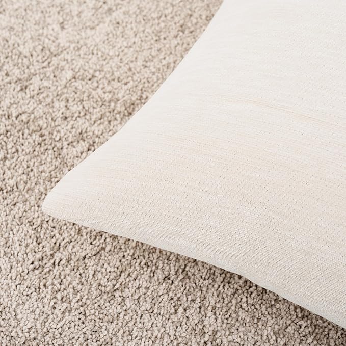 Set of 4 Cream White Throw Pillow Covers 18x18 Inch, Neutral Boho Farmhouse Aesthetic Decorative Pillow Cases for Couch, Sofa, Living Room & Bed, Chenille Pillow Cases, Stylish Home Decor, 45x45 cm