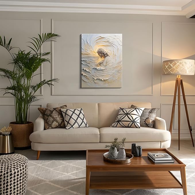 Framed Christian Jesus Canvas Wall Art, Jesus With Golden Halo Wall Decor Paintings, Religious Bible Posters Prints Pictures Artwork for Church Living Room Bedroom Home Decor 12x16 Inch