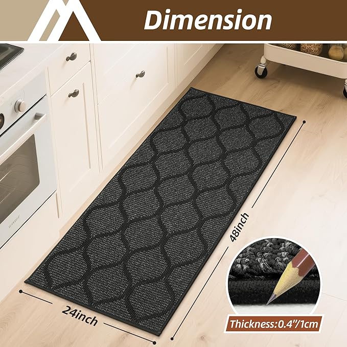 COSY HOMEER Kitchen Rug Non Slip Washable 24"x48", Absorbent Kitchen Mats for Floor, Runner Rugs for Kitchen Floor, 100% Polypropylene Kitchen Sink Rug (Dark Grey)