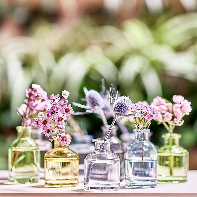CHIVE ‘Loft’ Small Mini Flower Vases - Clear Glass Bud Vases, Set of 10 Color - Cute Vintage Rustic Centerpieces for Wedding, Events & Home - Premium Quality, Designed to Last