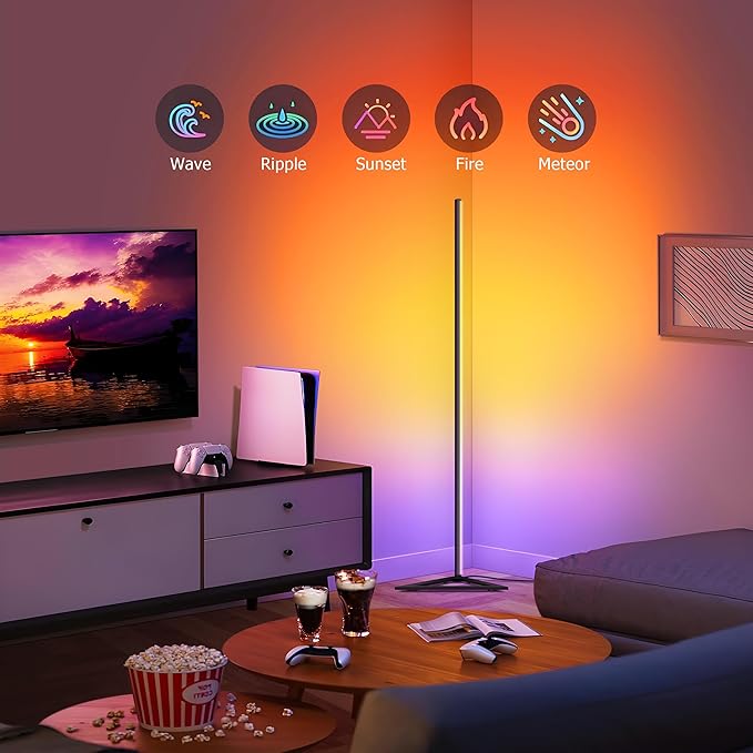 RGB LED Corner Floor Lamp, with App & Remote Control, 16 Million Colors 68+ Scenes, Dimmable, Music Sync, Timer Off, Modern Farmhouse Decor Led Lights for Bedroom, Living Room, Gaming Room