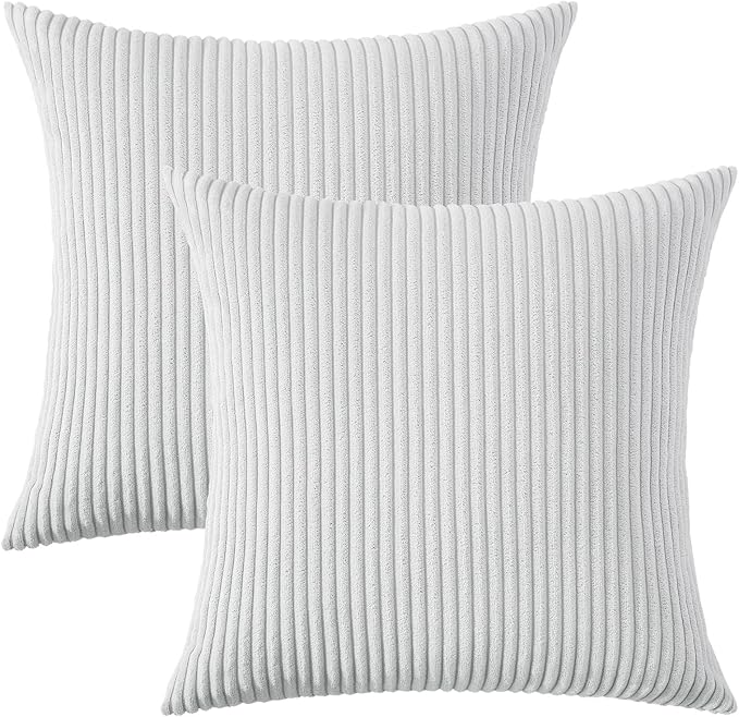 Mecatny Corduroy Decorative Throw Pillow Covers 22x22 Set of 2 for Sofa Living Room, Soft Neutral Boho Couch Pillow Covers for Home Decor, Grey