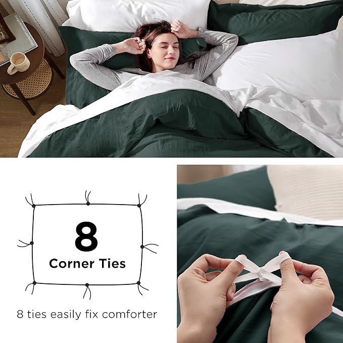 Bedsure Forest Green Duvet Cover Full Size - 3 Pieces Prewashed Extra Soft Cotton-Like Bedding Set, Includes 1 Duvet Cover 80x90 Inches with Zipper Closure & 2 Pillow Shams, Comforter Not Included