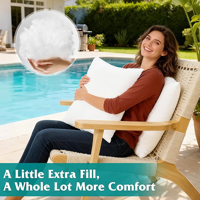 Oubonun 18x18 Waterproof Outdoor Pillow Inserts – Set of 2 Soft & Fluffy, Water Resistant Throw Pillows for Patio, Garden, Porch, or Indoor Decorative