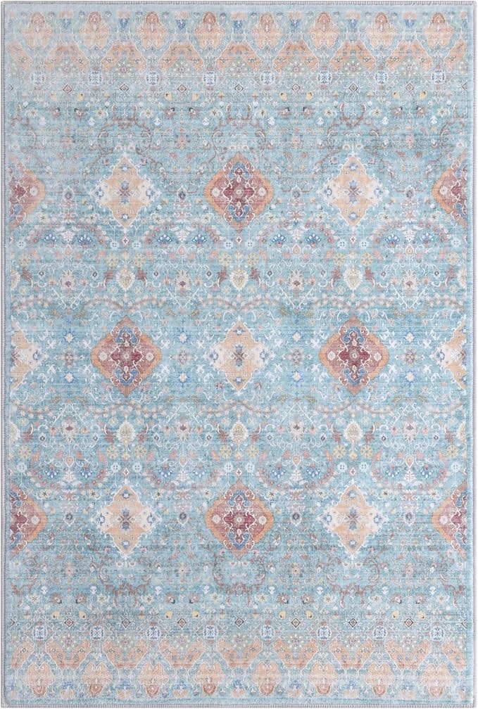 Vanmoos 2x3 Washable Area Rug – Soft, Non-Slip Entrance Rug, Durable Indoor Door mat, Floor Carpet for High-Traffic Areas, Entryway, Kitchen, and Bedside, Charm/Turquoise