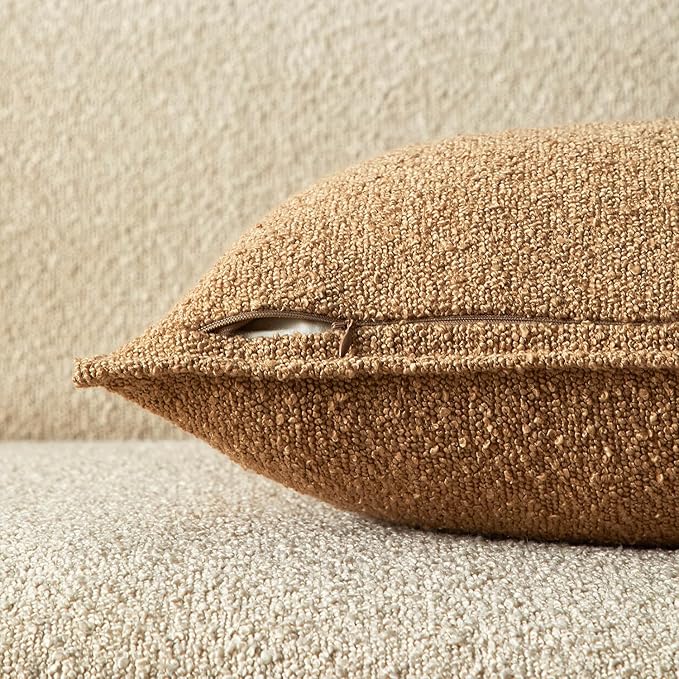 JUSPURBET 22x22 Pillow Covers Set of 2 Decorative Throw Pillow Covers Case for Couch Sofa Bed Soft Boucle Textured Cushion Covers with Hidden Zipper for Home Decor Living Room,Camel