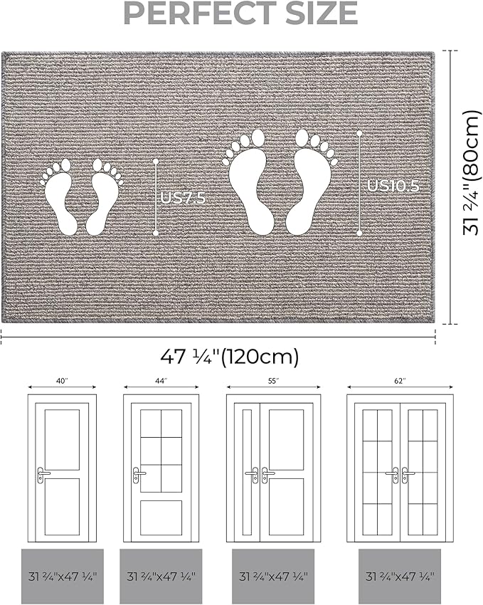 GRANNY SAYS Indoor Entrance Door Mat, 48" x 32", Grey and Beige, Rectangular, Low Profile, Non-Slip, Machine Washable
