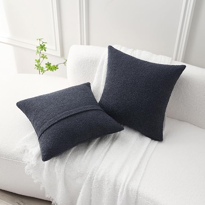 FUTEI Pack of 2 Navy Blue Decorative Throw Pillow Covers 24x24 Inch Soft Cozy Solid Boucle Textured European Cushion Case,Modern Home Decor for Couch Bed Living Room