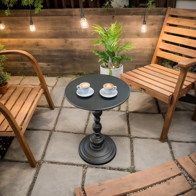 Benkyo Set of 2 Black Pedestal Round Side End Table，Small Metal Vintage Tables Iron Drink Table Circle Cocktail Table Coffee Table for Living Room Bedroom Samll Spaces
