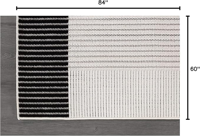 Luul Home Modern Micro Loop Indoor Area Rugs for Living Room Bedroom Kitchen Geometric Striped Black-White 5x7 Luxury Durable Low and High Pile Non-Shedding Stain Resistant Soft Area Carpet 5 x 7