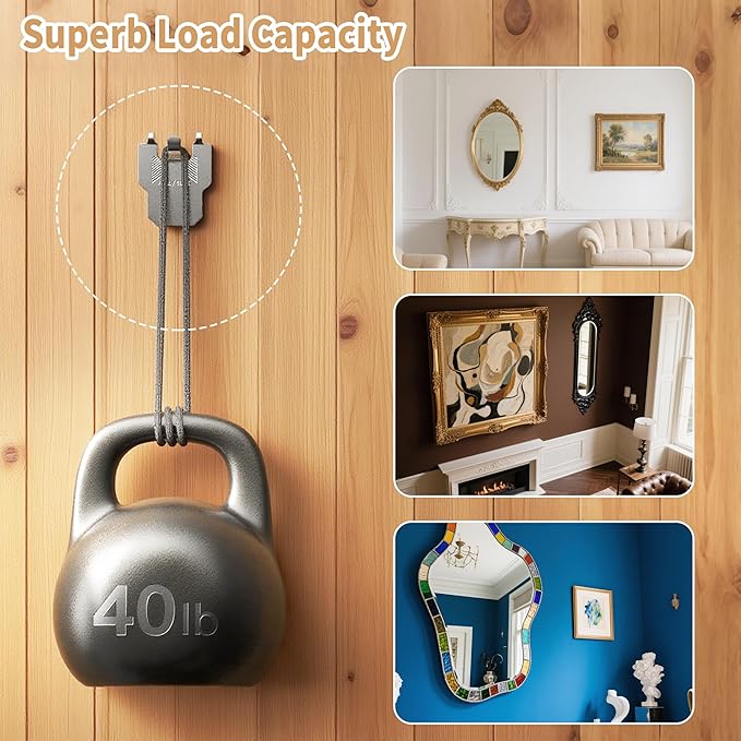 New Picture Hangers Claw Hooks for Drywall, 20-Piece Set - Hardened Steel Claw Design, Tool-Free Installation, Holds Up to 40 lbs, Perfect for Home & Office Decor